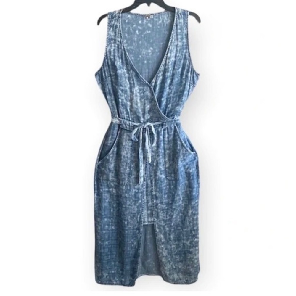 KUT from‎ the Kloth Wrap Maxi Dress Acid Wash Plaid Women 4 Blue KD85601